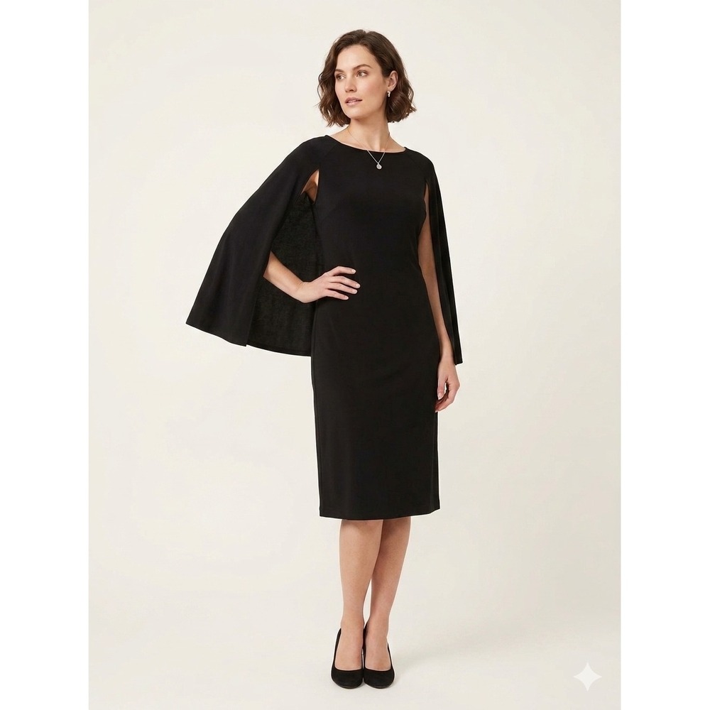 Suzi Chin for Maggy Boutique Black Capelet Sheath Dress Womens Size 10